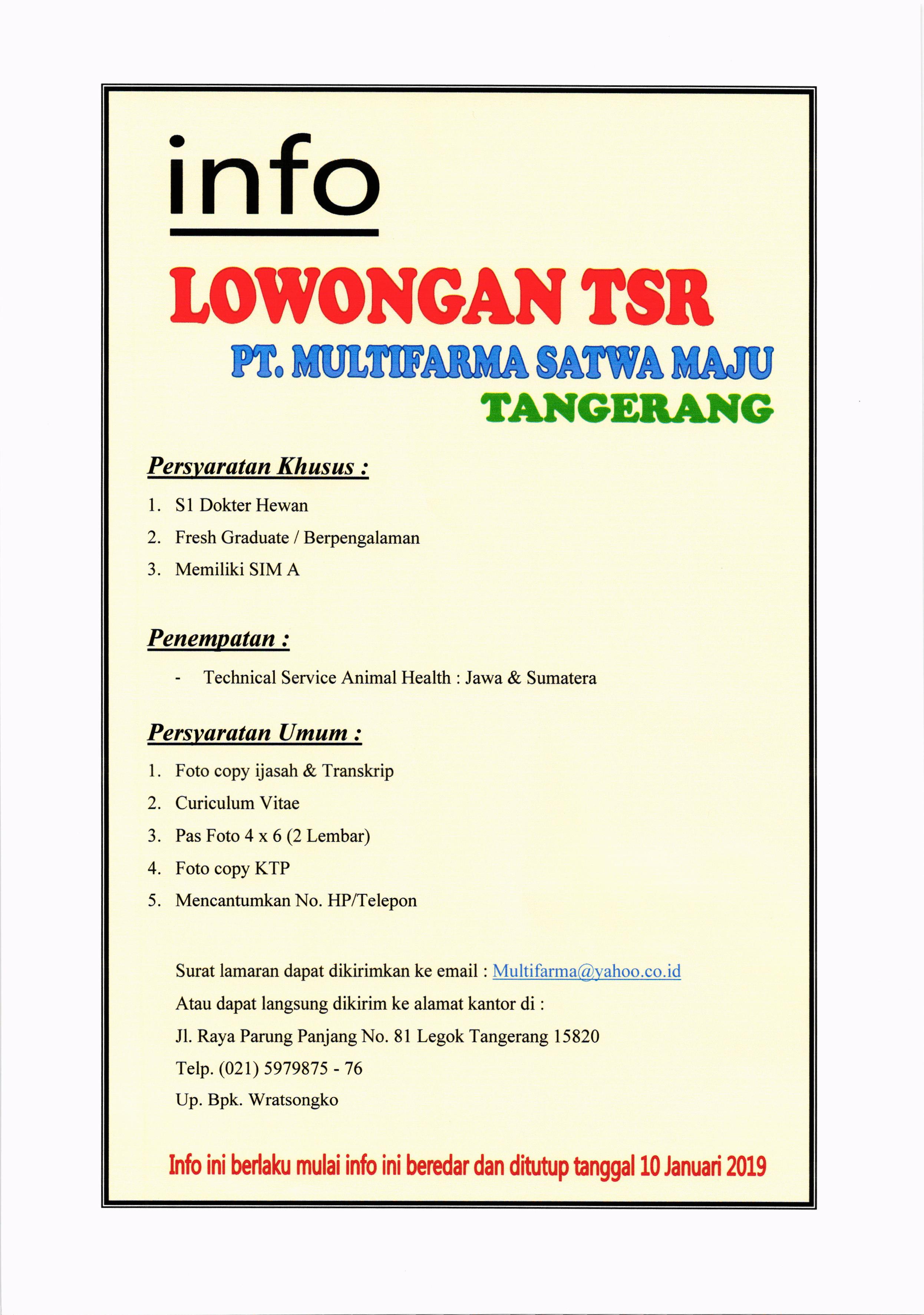 Lowongan Kerja Pt Multifarma Satwa Maju Fakultas Kedokteran Hewan