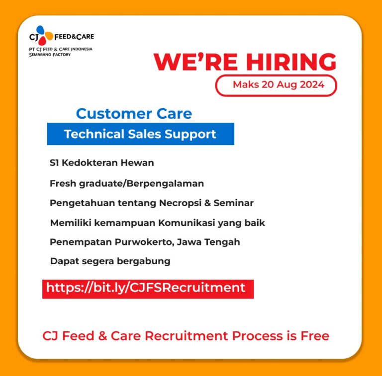 Lowongan Kerja Technical Sales Support PT. CJ Feed & Care Indonesia